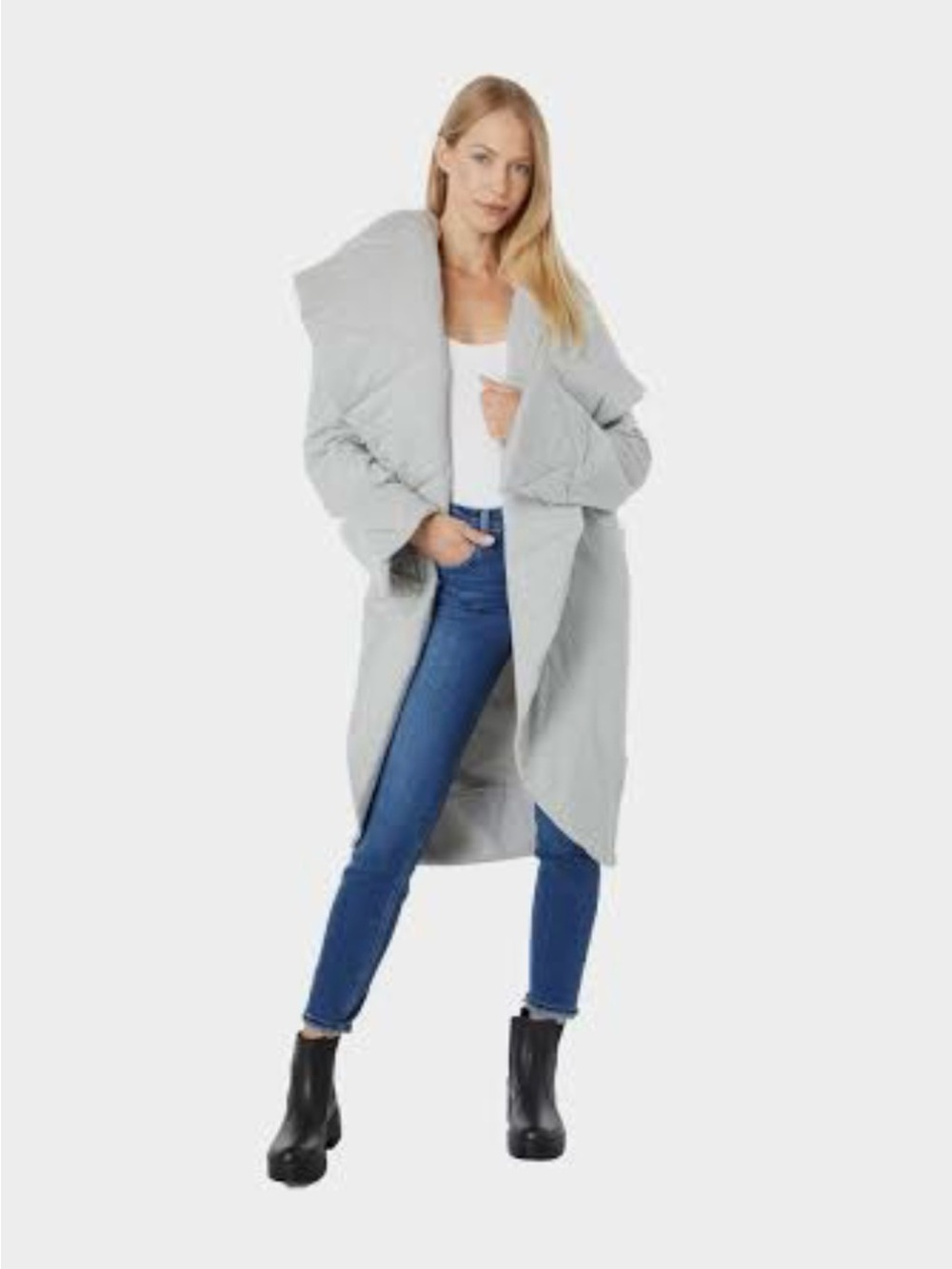 Norma Kamali Quilted Shawl Collar Coat Heather Grey - Size Medium ✨
